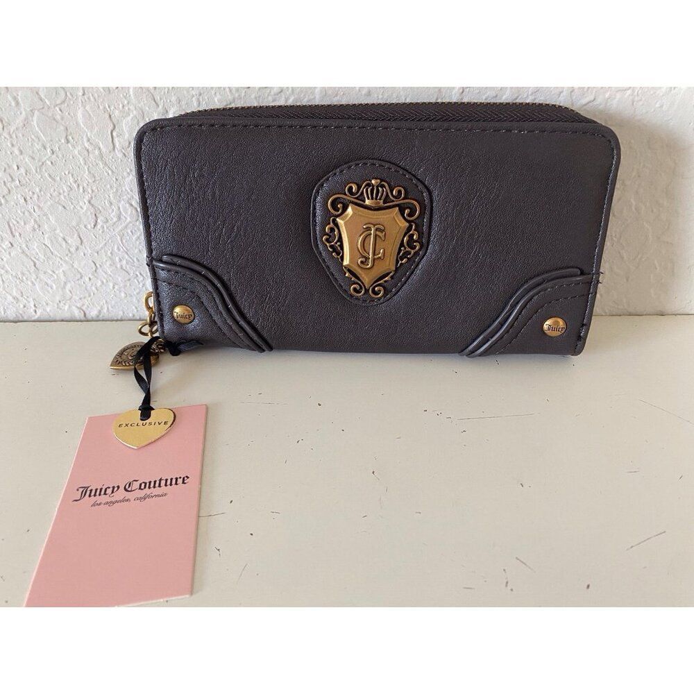 Juicy Couture Juicy Romance Gusset Single Large Zip Around Wallet Chocolate‎ NEW